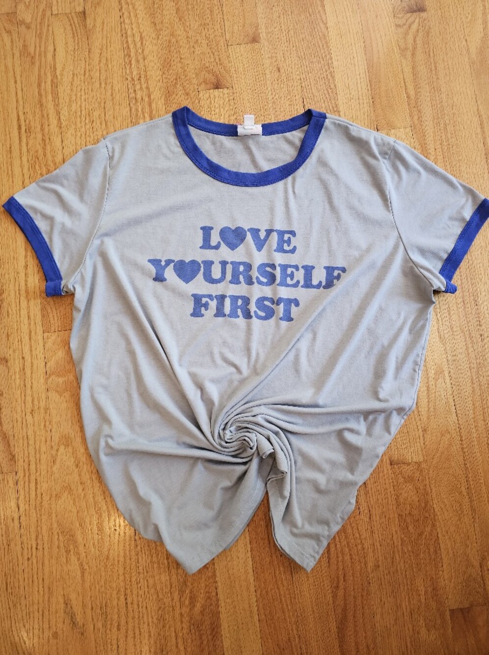 LuLaRoe Love Yourself First Graphic Ringer Tee - Blue Size 3XL